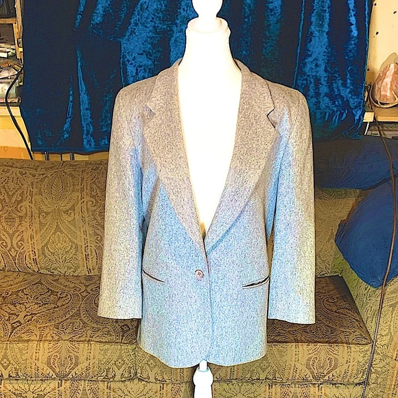 Vintage L.L Bean Twee Classic Wool Grey Blazer Retro Suit Jacket Preppy Grandpa - Picture 1 of 7